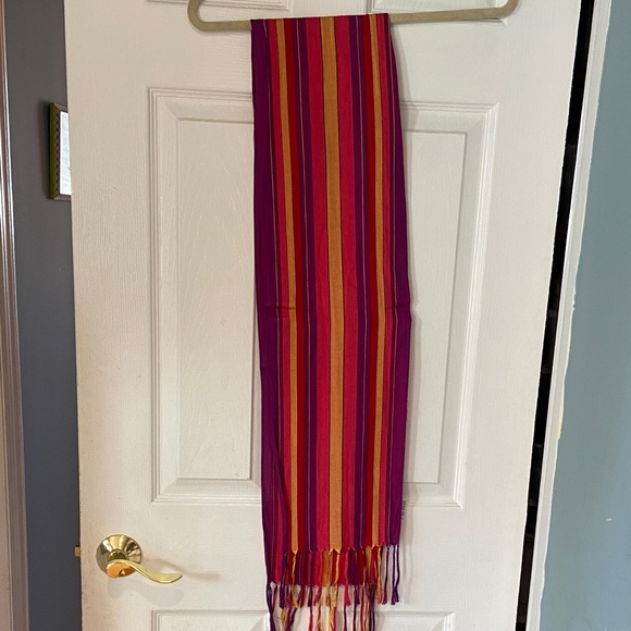 Vintage Oscar de la Renta Striped Multicolor Scarf with Fringe - Picture 4 of 7